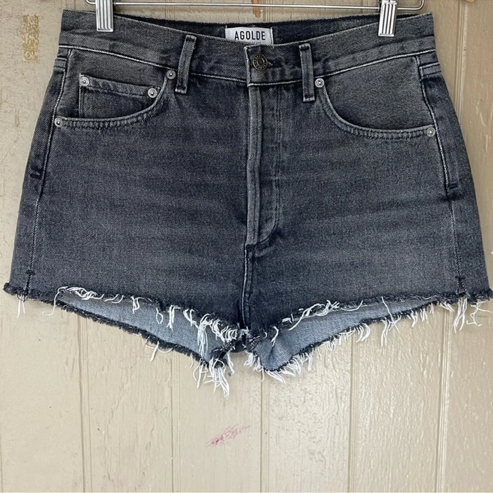 AGOLDE Women's Black Denim Shorts - Picture 1 of 10
